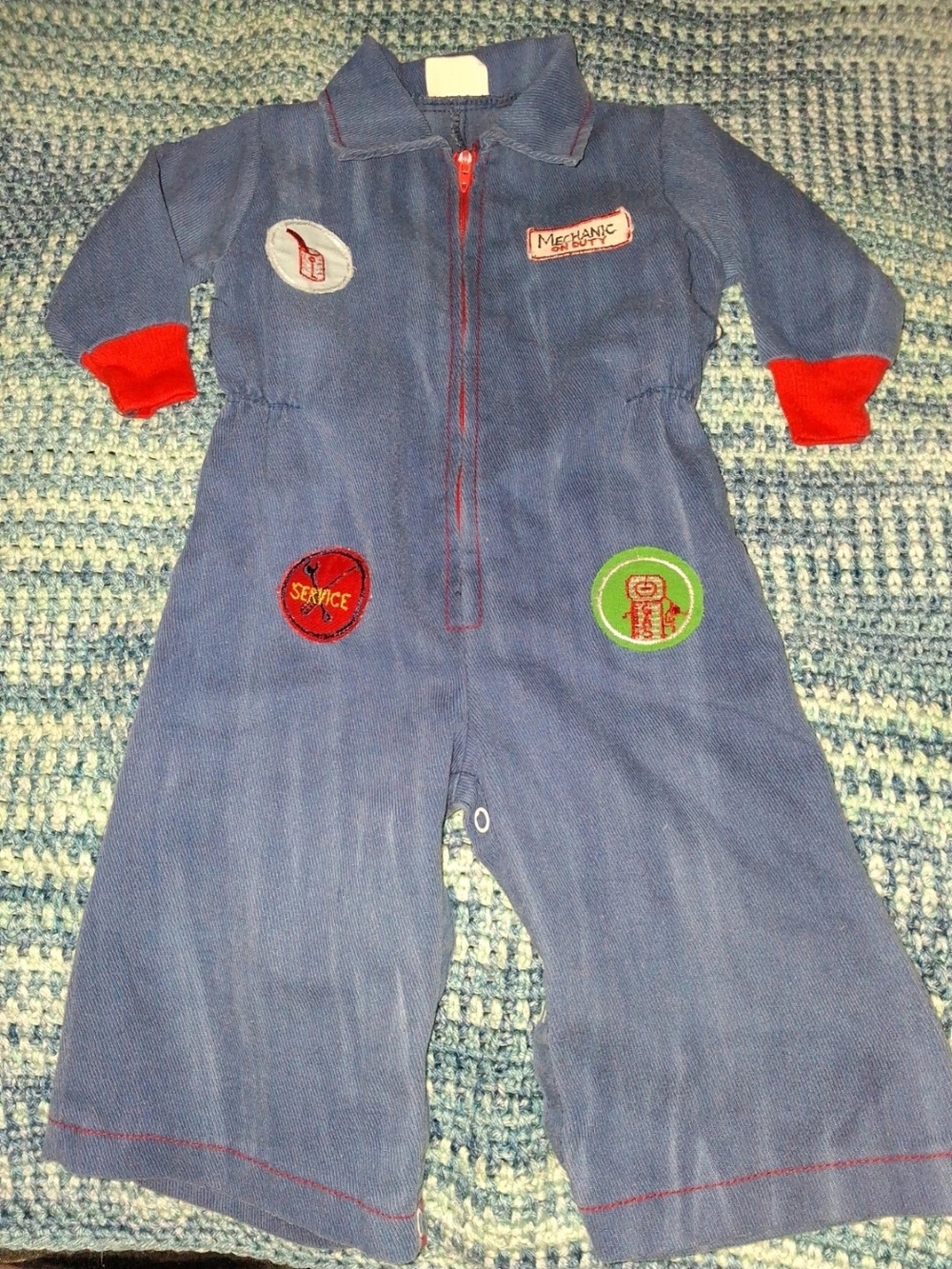 Vintage 1970s Spur Creations Infant Mechanic Novelty Coverall Jumpsuit